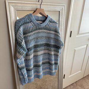American Eagle Women's Blue Multi Color Striped Knitted Oversized Sweater
